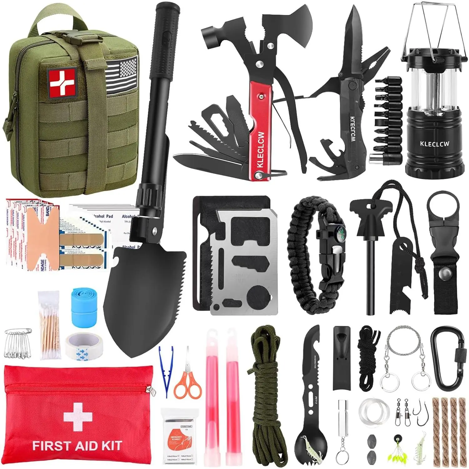 Nylon Survival & First Aid Kit for Men - 160 Pcs Emergency Supplies with Upgraded Molle Bag, 360-Degree Lighting, Camping-Climbing Accessories for Construction Vehicles & Outdoor Adventures
