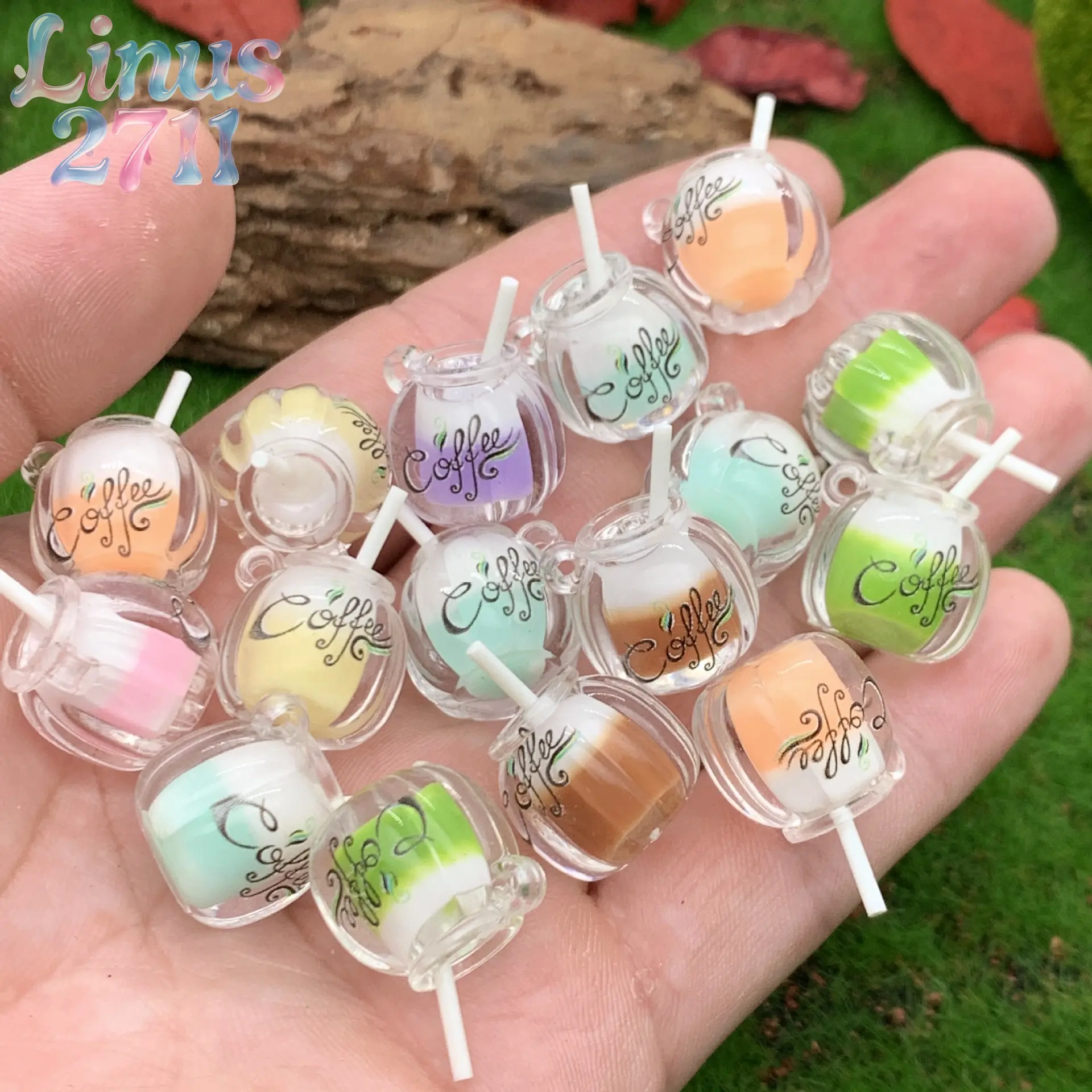15Pcs Luminous Two-Tone Coffee Cup Resin Charms Kawaii Mini Milk Tea Cup Pendants DIY Hair Tie Keychain Bag Charm Jewelry Handmade Craft Supplies
