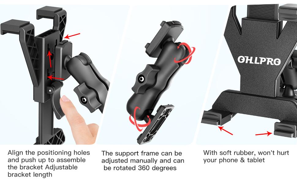 OHLPRO Heavy-Duty Drill Mount Tablet Holder Car Mount, iPad Holder for Trucks Compatible with 7-13inch inch Tablets, Adjustable Angle, Sturdy Design, Ideal for Cars, Walls, Commercial Vehicles - Screws Included