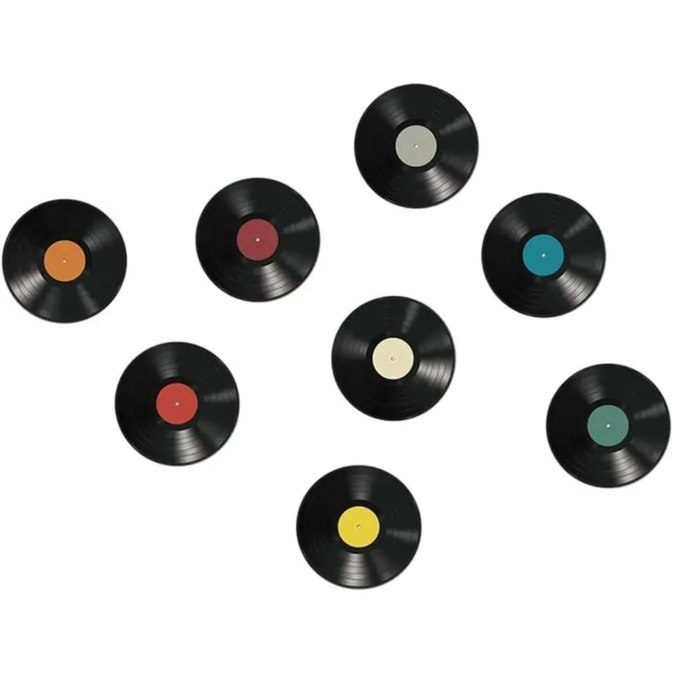 WrtmyR 8 Pack 9 Inch Blank Vinyl Record Wall Decor Stickers, Fake CD Album Cover Music Posters, Cardboard Decor for Bedroom Rock & Roll Music Party Decorations