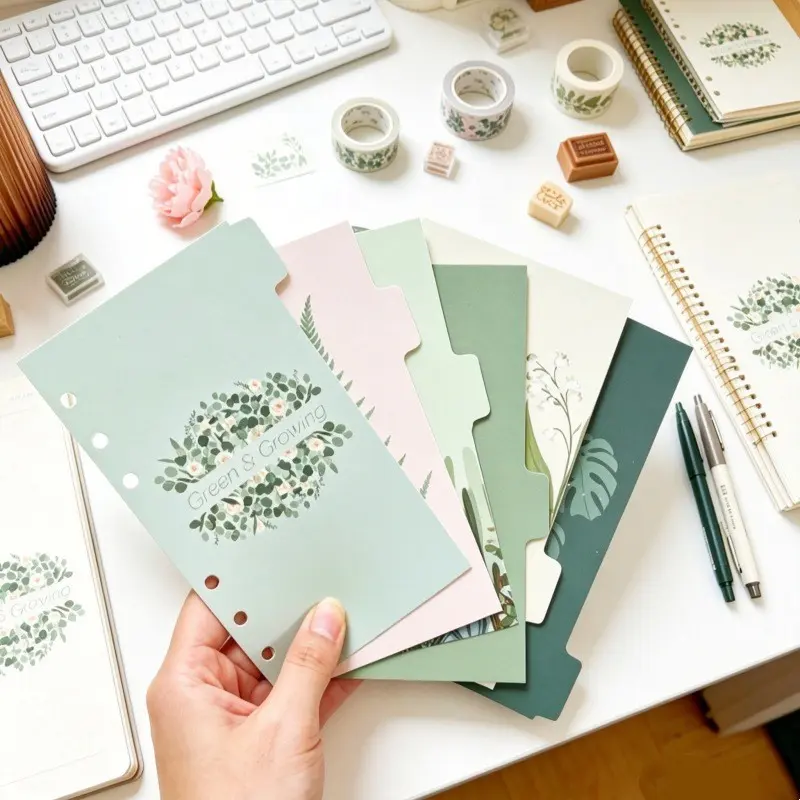 6 A6 Plant Divider Pages, Fern/ Cactus/ Zz Plant/ Lily of the Valley Patterns, Plant Themes, English Quotes, Handbook Index Dividers, Stationery