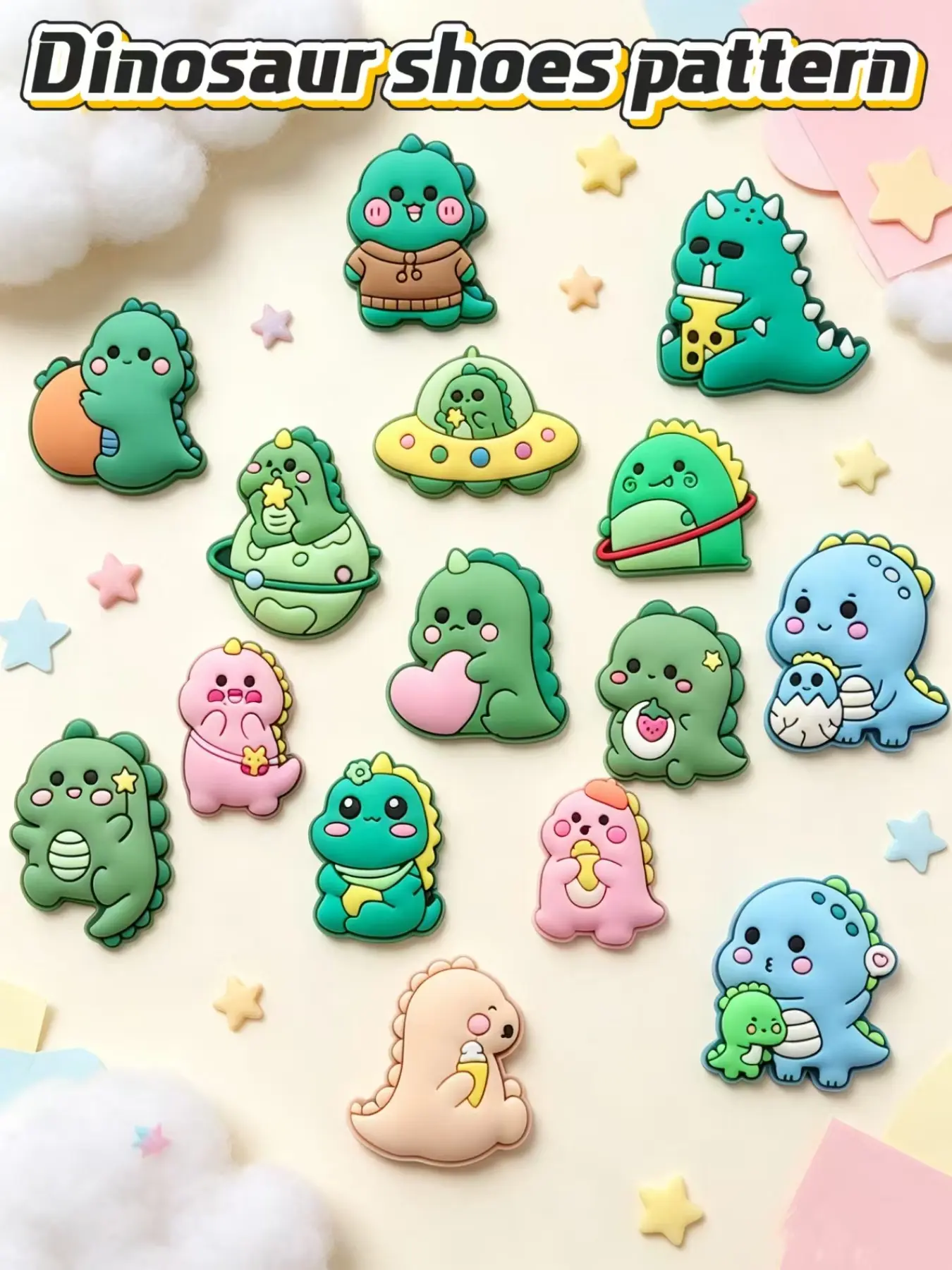 15 Pcs Dinosaur Shoe Clips, Multicolor Blue Dinosaurs Strawberry Star Cup Shapes, Cute Sports Shoe Decorations, Shoe Charms, Holiday Gift Set, Shoe Charms For Sneakers