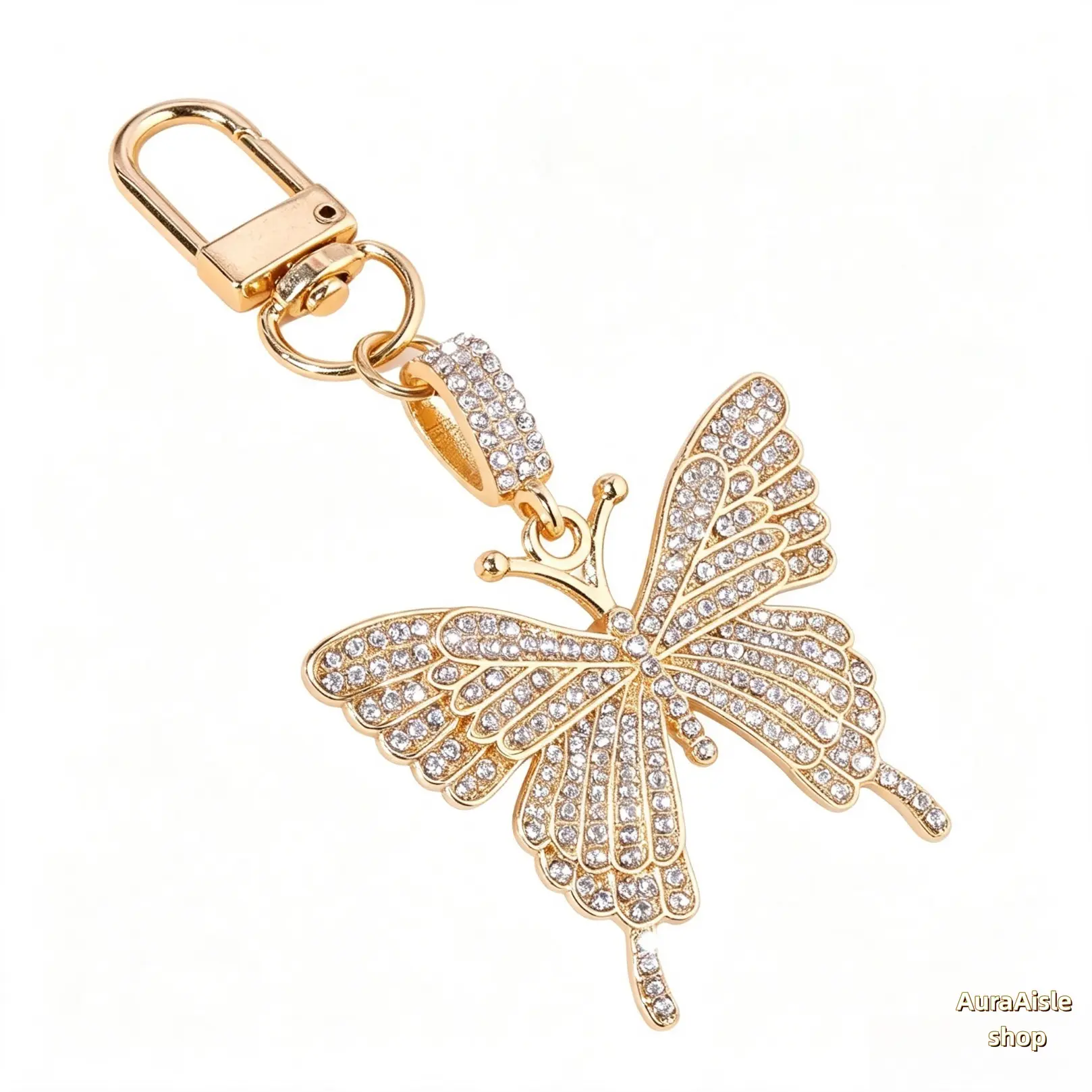 Butterfly Shape Sparkly Rhinestone Multi-Layered Bag Charm Keychain - Alloy Metal Key Ring Pendant with Removable Clip, Fashion Crossbody Bag Accessory, Ideal Birthday Party Gift