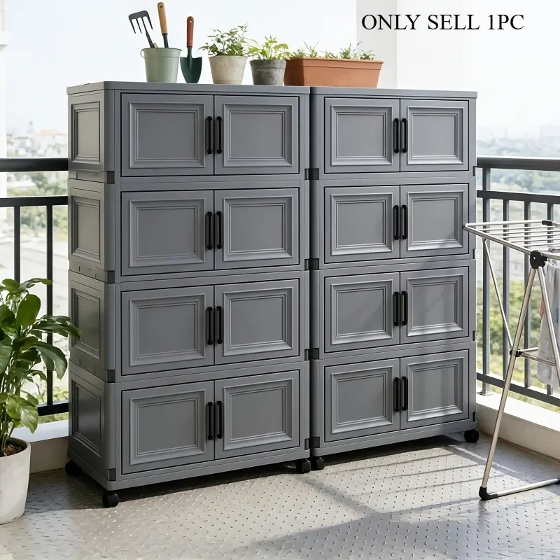 47CM/18.5" storage cabinet with lid, 3/4/5/6-tier foldable art storage cabinet with magnetic door, multi-functional art storage cabinet with casters, suitable for home, office, dormitory and other multi-scenario organization and storage
