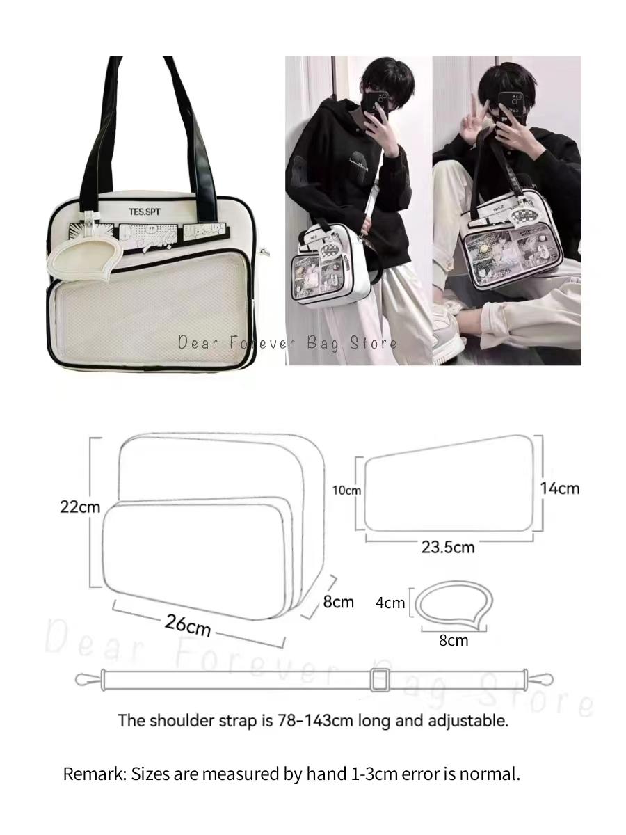Unisex Graffiti Cartoon Fashion Ita Bag Japanese Style Kawaii Shoulder Crossbody Bags Transparent Front Pocket DIY Tote Handbags