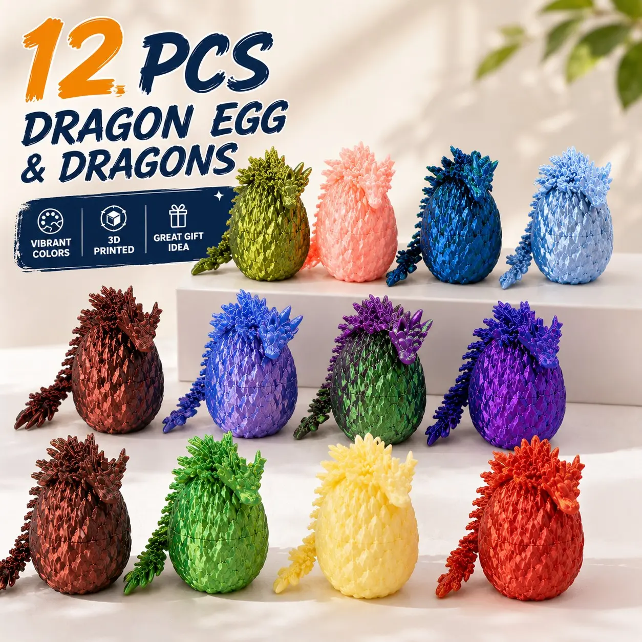 12-Piece Dragon Egg and Baby Dragon Figurine Model Set, 3D Printed Creative Desktop Decor, Perfect Gift for Office and Home, Ideal Birthday Present