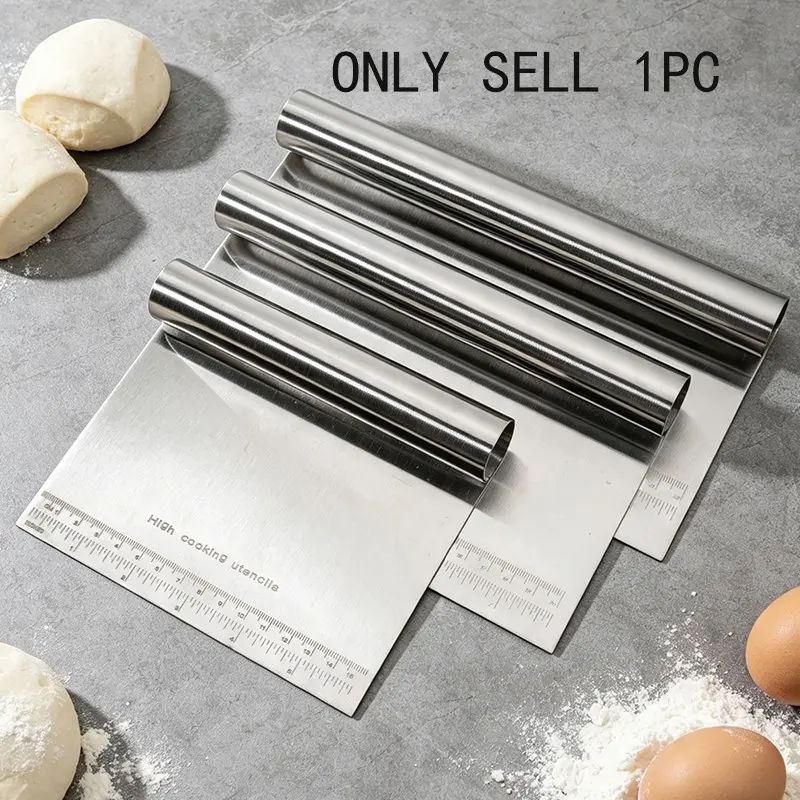 Stainless Steel Dough Scraper Set with Measurement Marks, Desktop Scraper for Bread Pizza Pastry Making, Kitchen Baking Tools, Baking Gadget