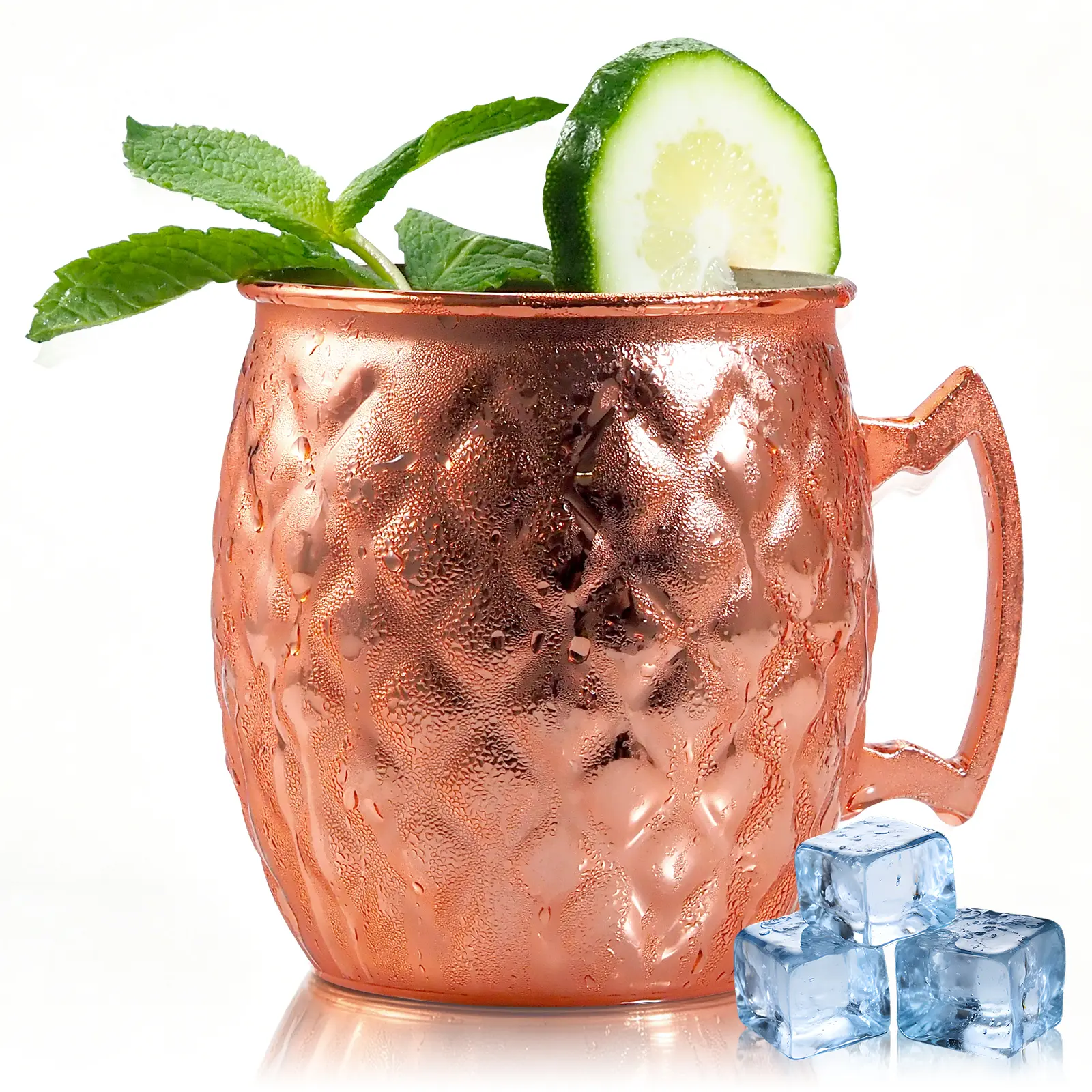 19 OZ Single Moscow Mule Mug, Rhombic Pattern Copper Cup with 304 Stainless Steel Lining, Suitable for Cold Drinks, Dishwasher Safe