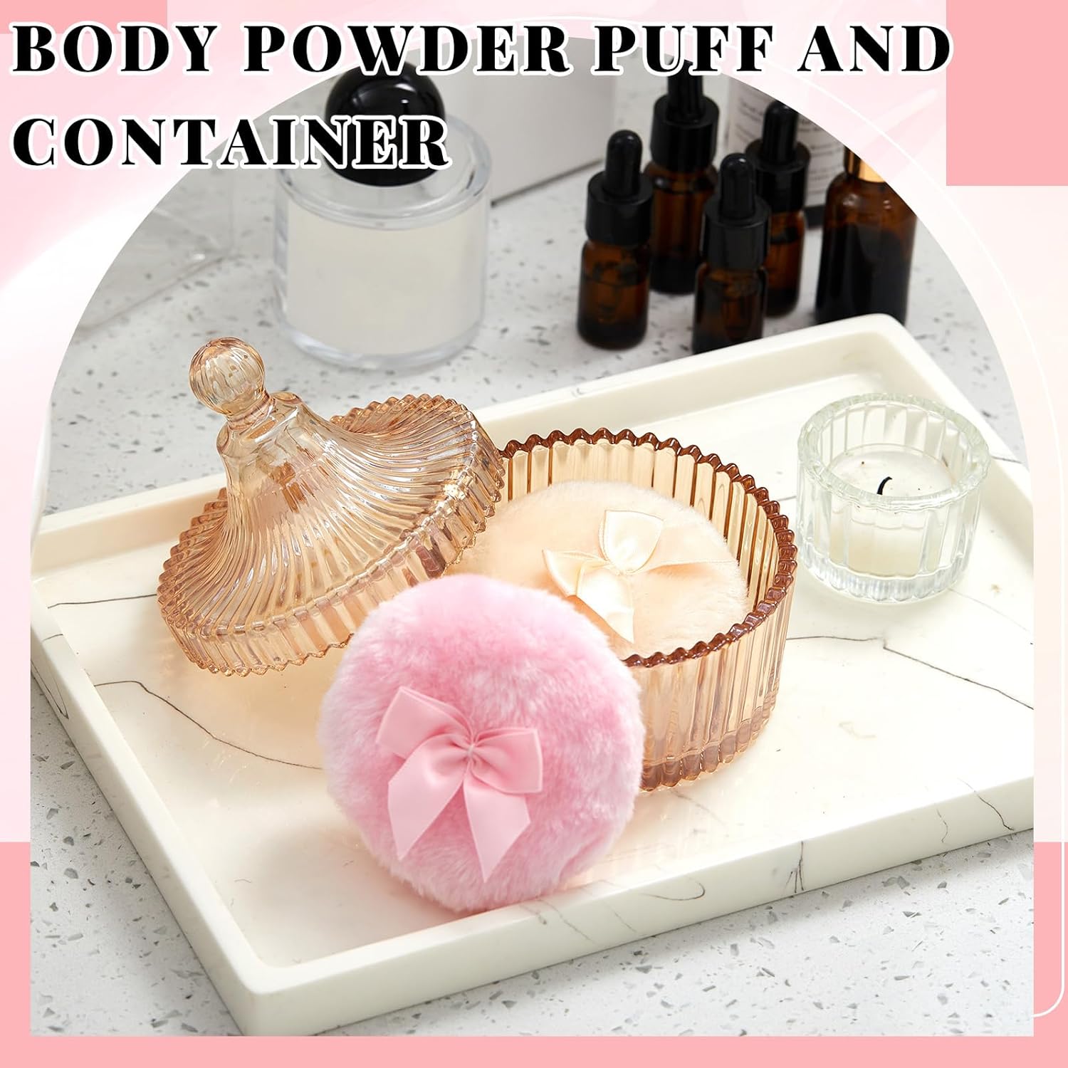 Body Powder Puff and Container, Soft Powder Puff,Glass Box for Dust Puff,Powder Puff for Body Powder,Powder Puff Wet Dry Makeup,Powder Applicator With Case for Dusting Powder