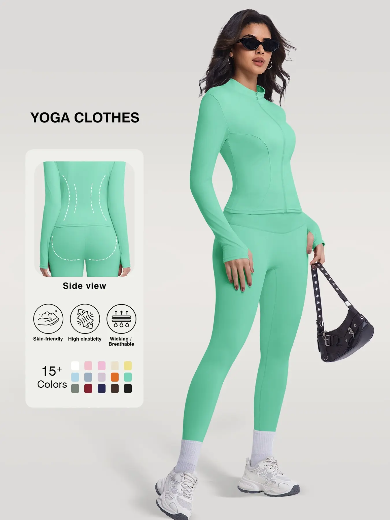 Women's Two-Piece Sporty Fitness Outfits, Long Sleeve High-Waist Pants & Jacket, Breathable Yoga Gym Wear, All-Season Athletic Clothing, Fitted Sportswear Set