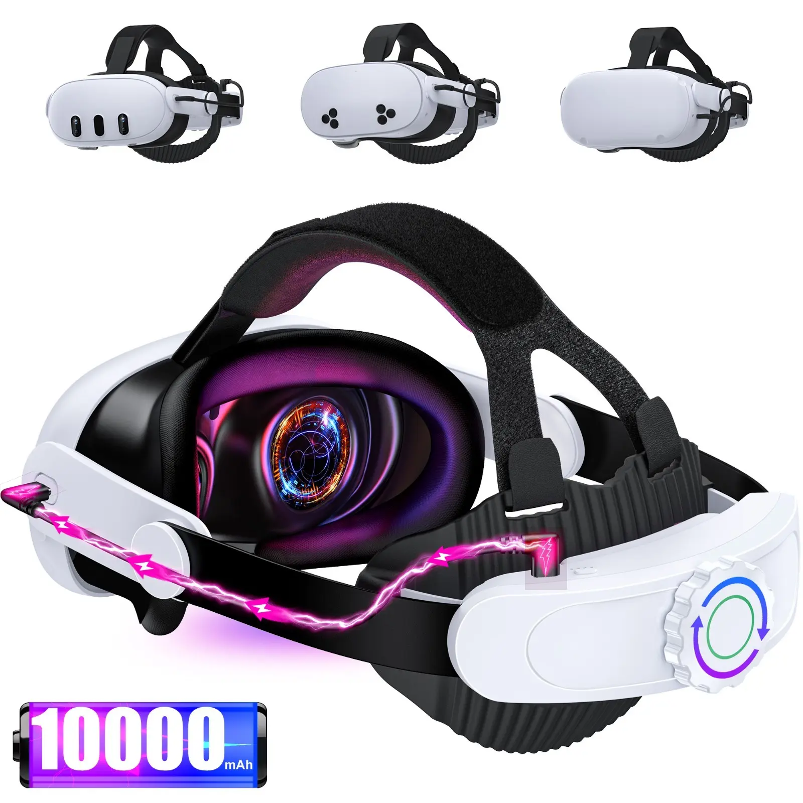 Battery Head Strap Compatible with Oculus Meta Quest 3S/3/2,10000mAh Battery VR Headset Strap Enhanced Support and Comfort, Adjustable Elite Strap Replacement