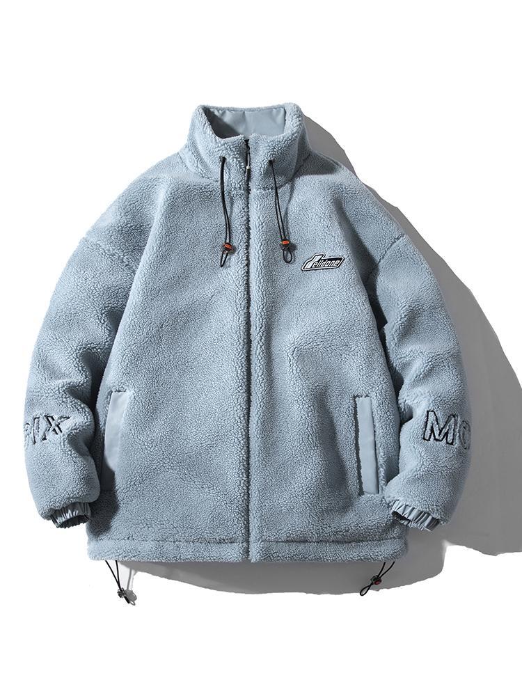 Men's stand collar lambskin embroidered warm cotton clothing Large loose casual fleece thick coat American street style letter embroidery fleece jacket Men's stand collar lambskin embroidered warm cotton clothing Large loose casual fleece thick coat American street style letter embroidery fleece jacket