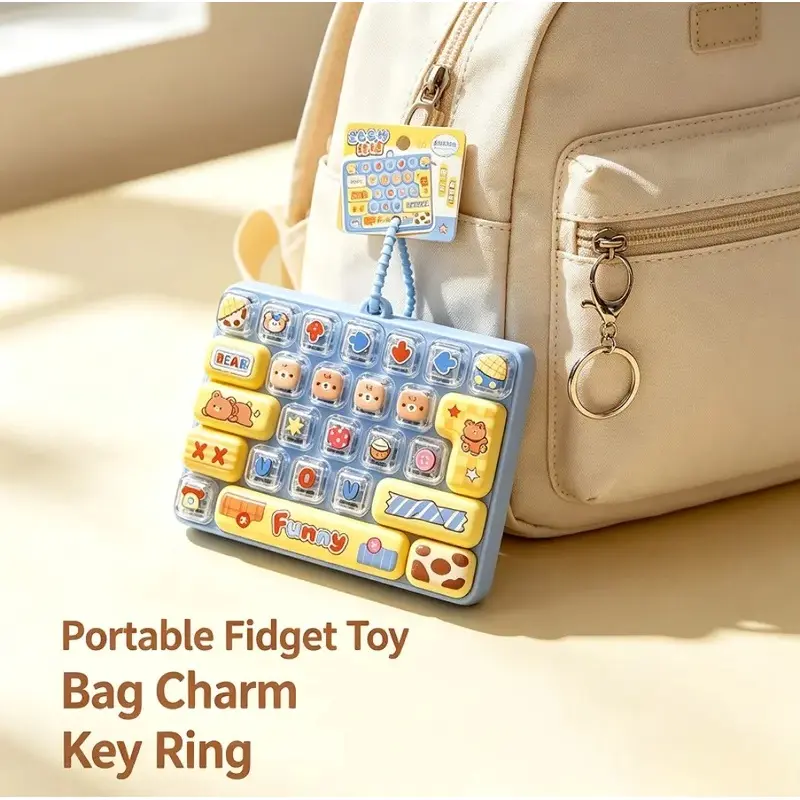 Candy Color Keycap Keychain 26 Letters Cute Cartoon Keyboard Clicker Fidget Toy Keychain For Bags Bag Pendant Stress Relief Keyring