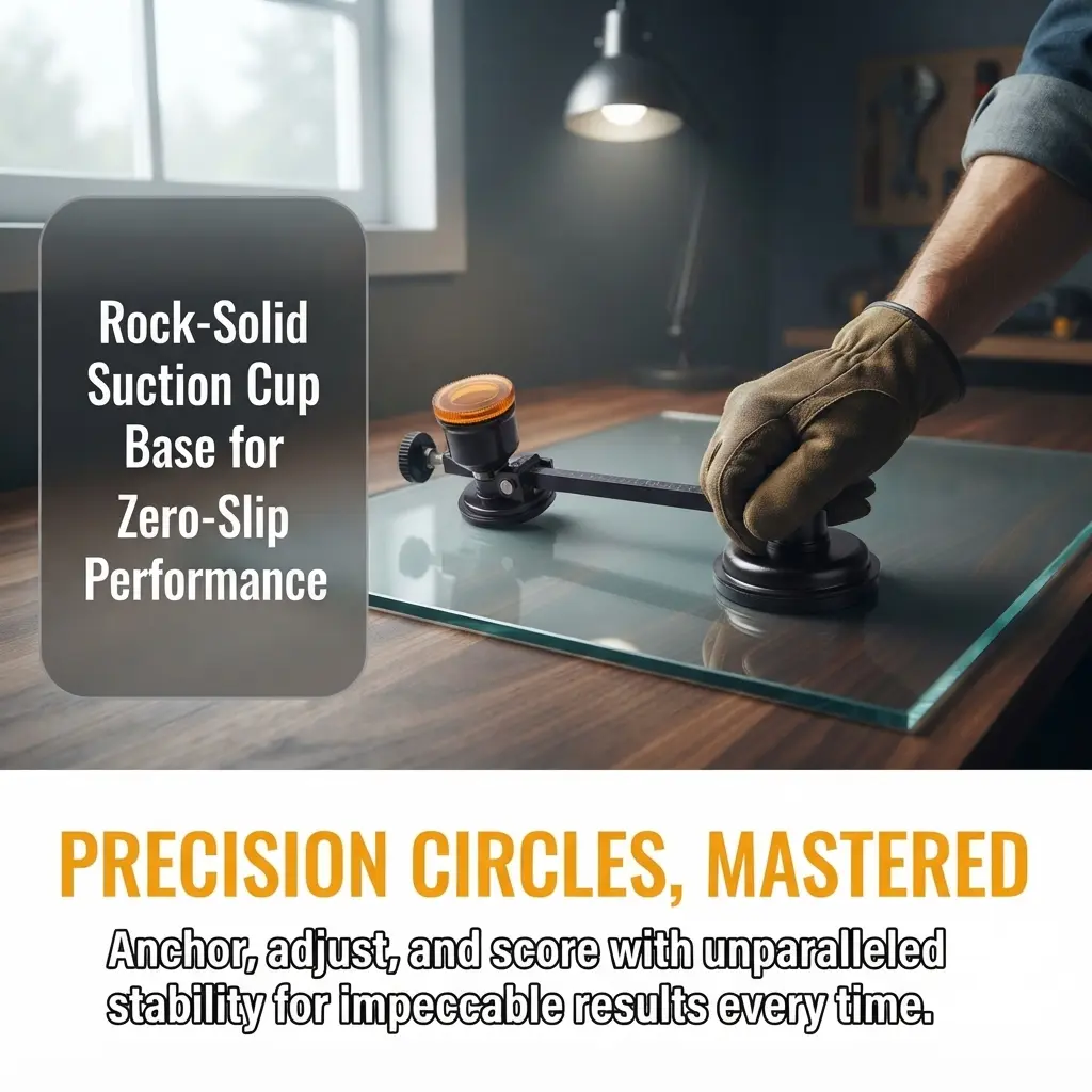Compass-Type Alloy Metal Glass Cutter with Fixed Suction Cup, Precision Guide for Circle Cutting of Glass, Ceramic Tiles (Hand Tool Accessory for Tools & Hardware), Glass Cutters