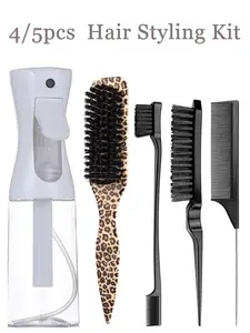 4/5pcs  Hair Styling Tool Set – Spray Bottle, Edge Brush, Teasing Brush & Rat Tail Comb, Smoothing Brush for Sleek Ponytail & Bun, Daily Home/Salon Styling, For Women & Men