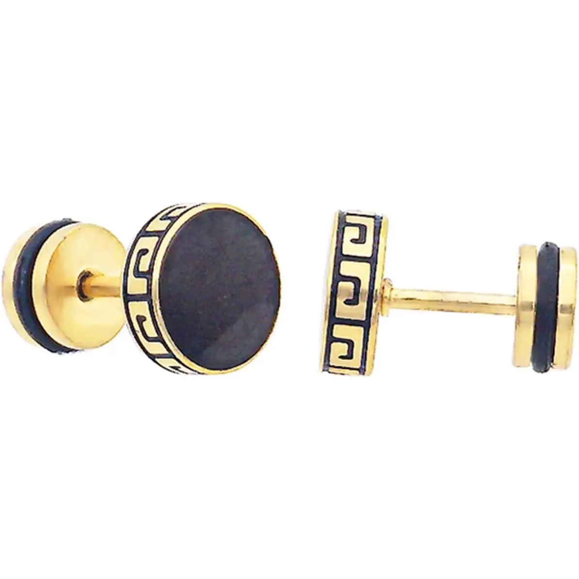 8/10mm Stainless Steel Greek Key Round Stud Earrings Screwback Barbell