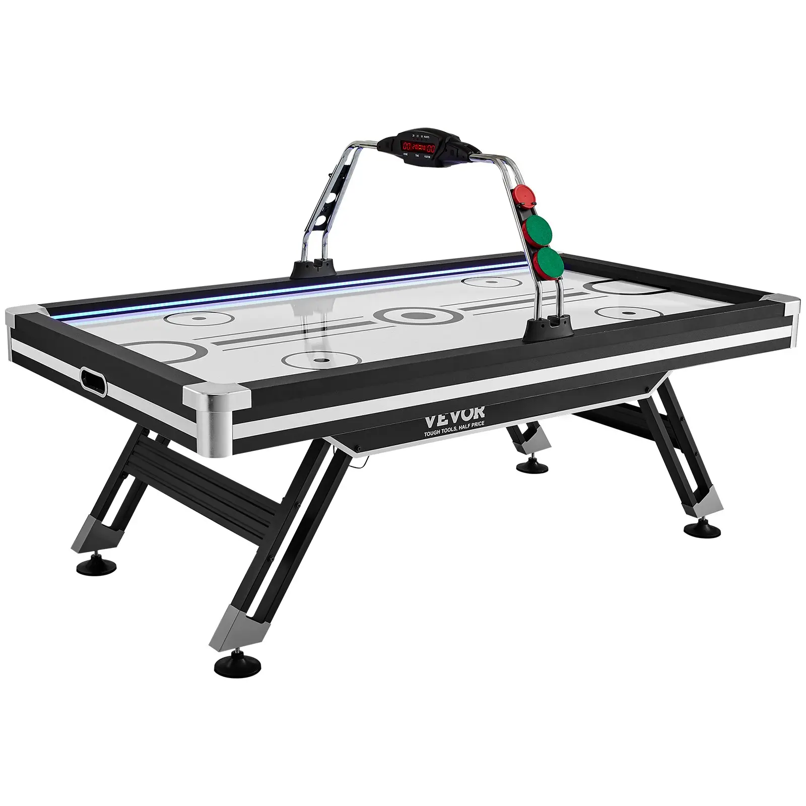 VEVOR Air-Powered Hockey Table, 89in Rectangular Indoor Arcade Game Table with LED Lights, PVC Surface, 2 Pucks, 2 Pushers, 120V Electronic Score System, Adjustable Legs for 4-Player Matches, Game Room Use