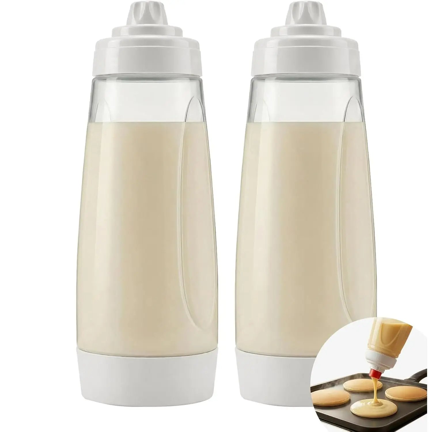 2-Pack Pancake Batter Dispenser and Mixer Bottle, 1000ML Leak-Proof Silicone Squeeze Bottle, Dishwasher Safe, Ideal for Pancakes, Waffles, Muffins, Containers