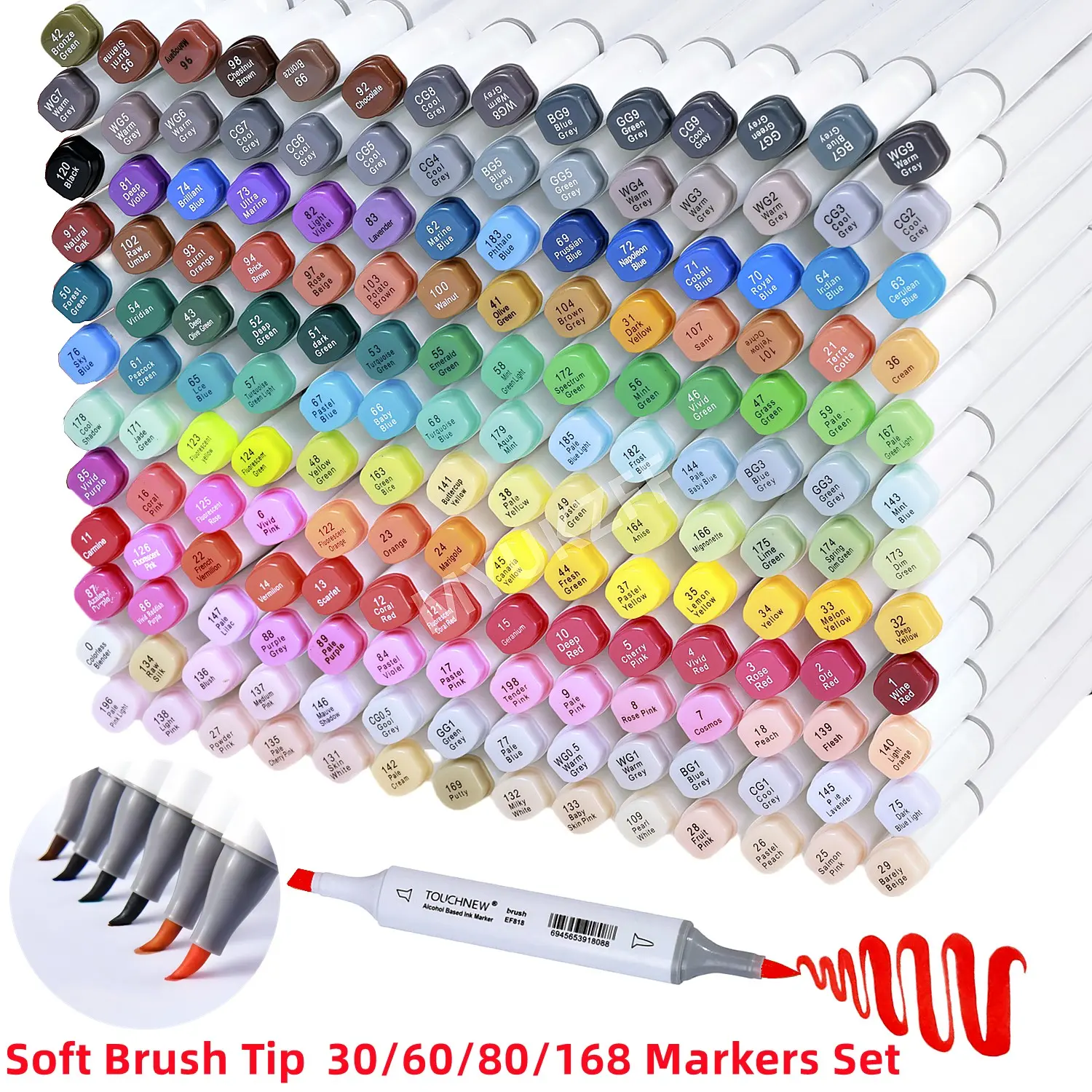 TOUCHNEW Alcohol Markers Set, 30/60/80/168pcs Dual-tip Soft Brush & Chisel Permanent Drawing Markers, Double Tipped Markers, Art Supplies, Drawing Tools for Drawing, Sketching, Coloring, Art Markers Pen, Art Marker Pens