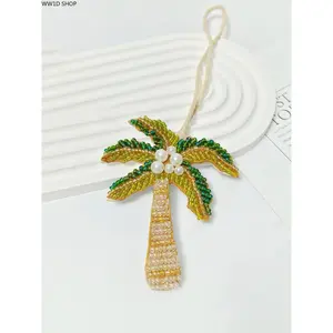 Starfish Coconut Tree Bag Pendant Keychain, Faux Pearls Tropical Palm Tree Design, Handbag Purse Accessories, Car Keychain Gift For Family Friends