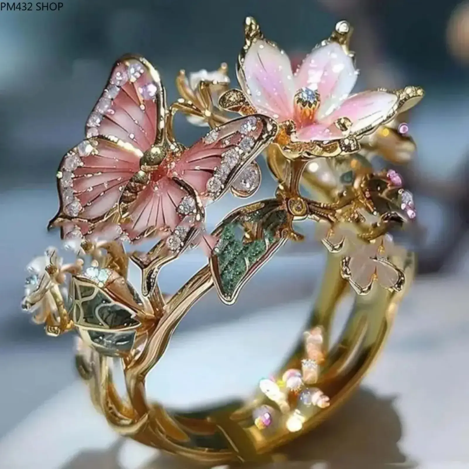 Europe and the United States Hot-Selling New Color Drip Ring Butterfly Finger Fashion Open Ring Boutique Flower Decorative Engagement Ring,summeroutfits,vacationoutfits,beachoutfits