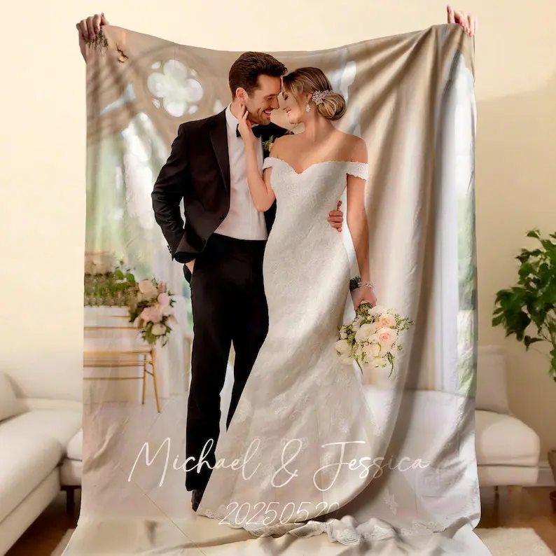 Personalized Photo Blanket,Photo Blanket for Couples,Wedding Anniversary Blanket,Memorial Blanket,Wedding Gift,Couples Gift