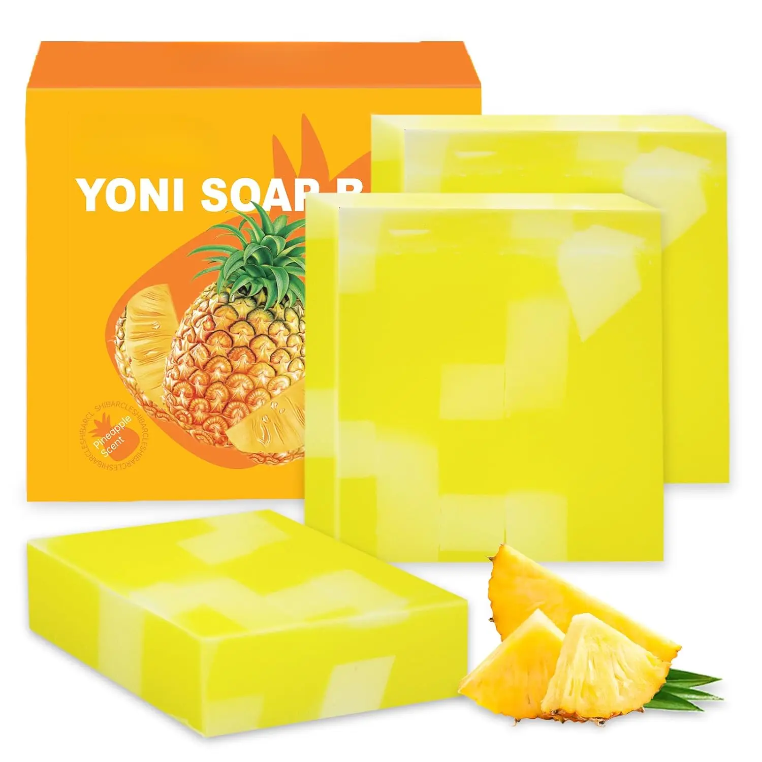3 Pack Handmade Pineapple Soap Bar for Body Care, pH Balancing & Hydrating Cleanser with Coconut Oil for Rich Daily Foam