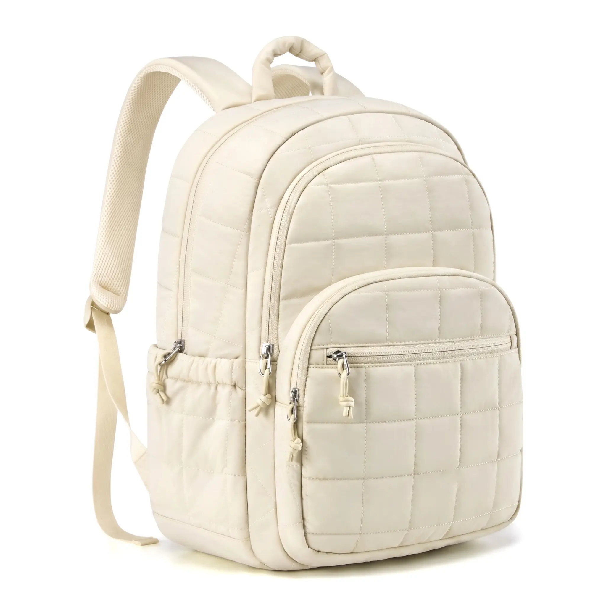 Diamond Quilted Nylon Backpack for Men & Women, Casual Waterproof Daypack with 15.6-Inch Laptop Compartment, Large 36-55L Capacity for Travel & School, Minimalist