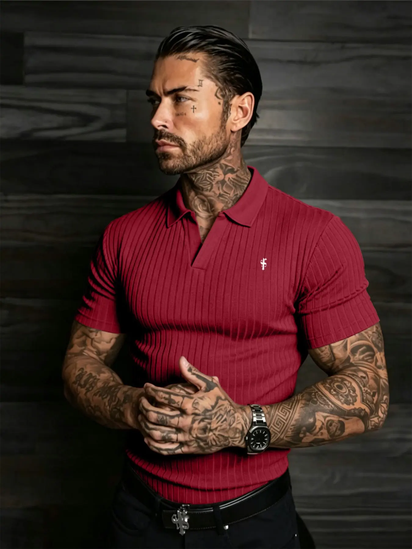 American Luxury Vertical Stripe Knit Polo Shirt, Collared Polo Shirts, Slim Fit Muscle Definition, Breathable Non-Tightening, Casual Men's Top for Office and Vacation, Knitted Polo Shirts
