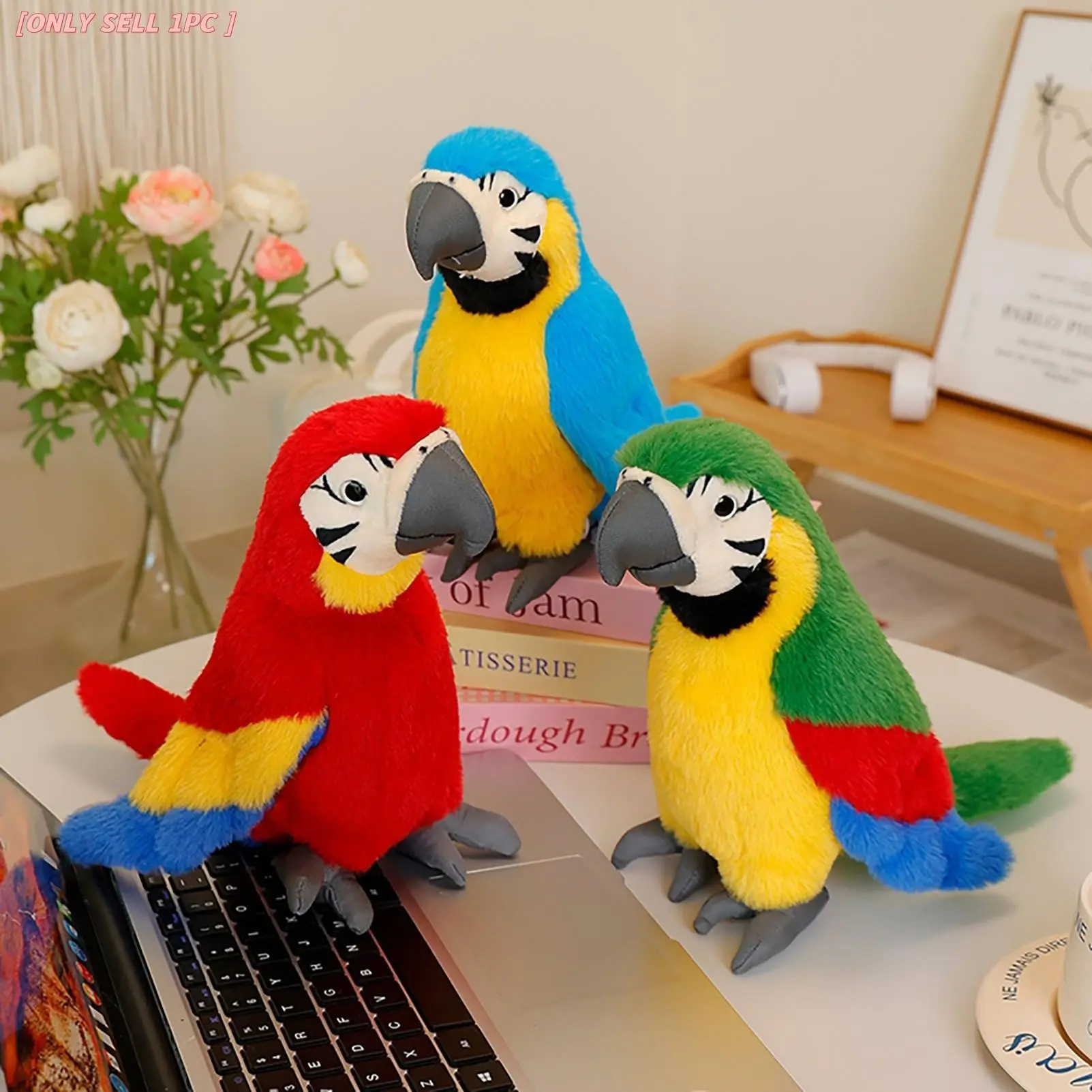 24cm/9.45in Macaw Parrot Plush Toy, Soft Huggable, Realistic Stuffed Bird Doll, Colorful Red Blue Green Yellow Parrot Plushie, Soft Animal Plush for Kids Educational Learning Toy, Tropical Bird Collectible, Home Decor, Birthday Christmas Holiday Gift