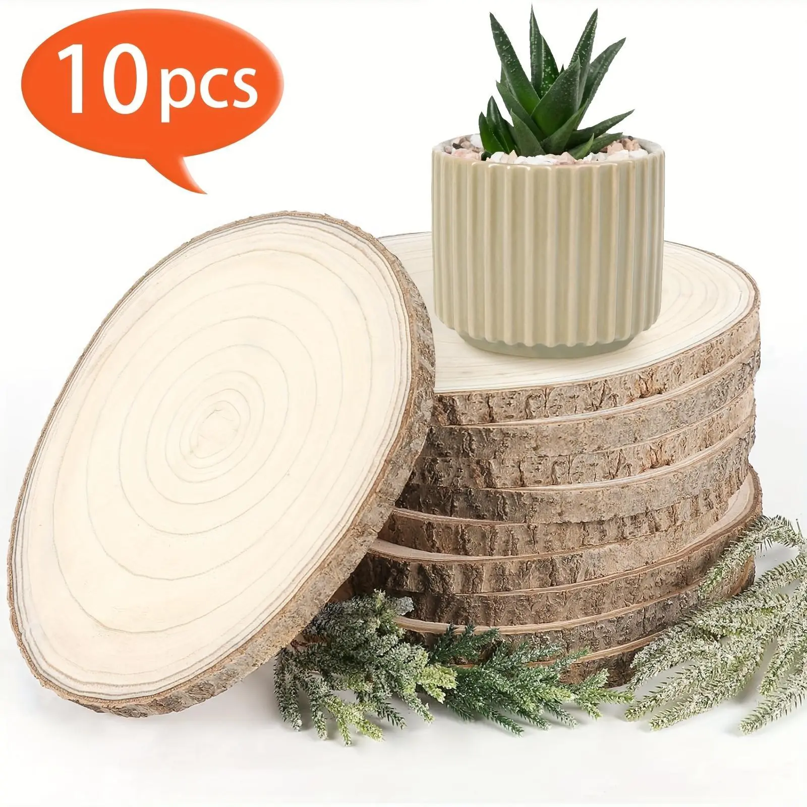 10-Pack Smooth Rustic Wooden Slice Centerpieces (8-9 in Natural Polished Wood Rounds) - Bulk Pack for DIY Crafts, Candle Holders, Room Decor, Parties Home Supplies
