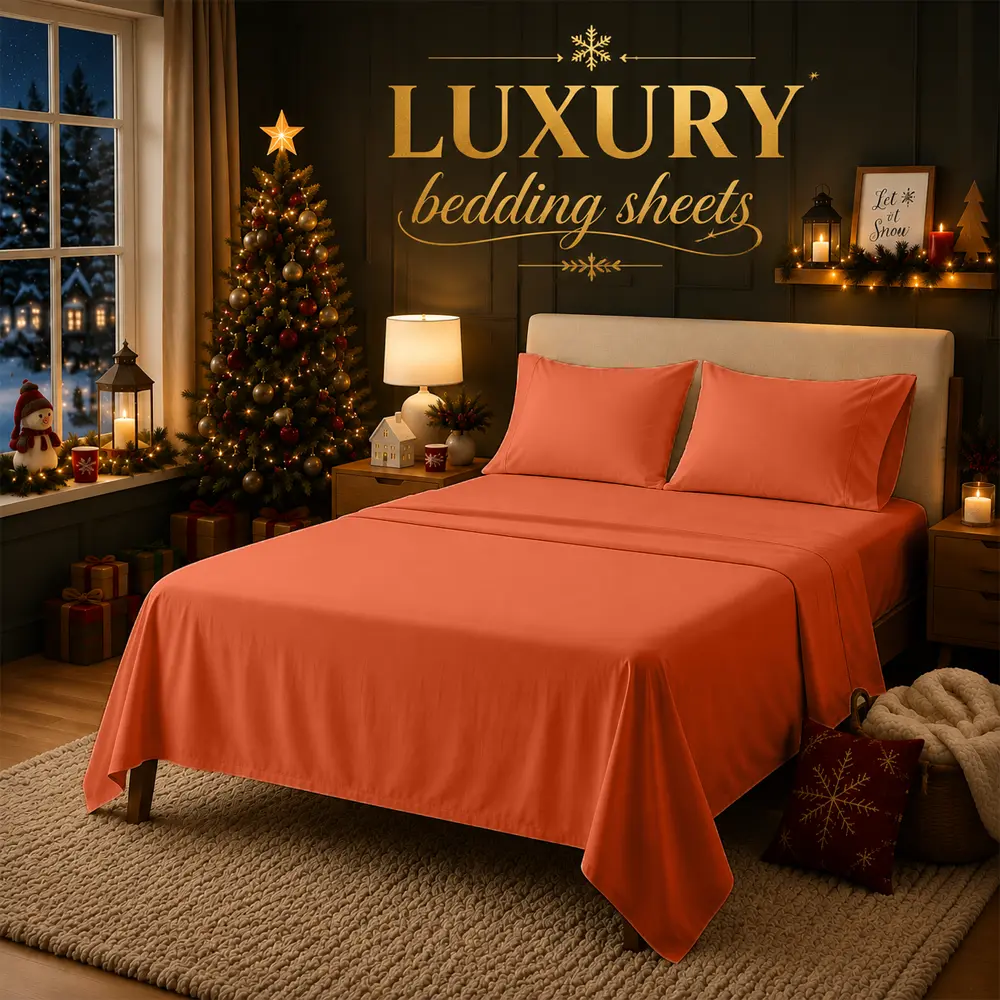 SASTTIE 3/4pcs Hotel Luxury Bed Sheet Set - Extra Deep Bamboo Cooling Bedding - Breathable & Cooling Bed Sheets Set - Soft, Wrinkle Free & Comfy -Twin/Full/Queen/King Size Sheet & Pillowcase Sets for Room Decor and Christmas Decor