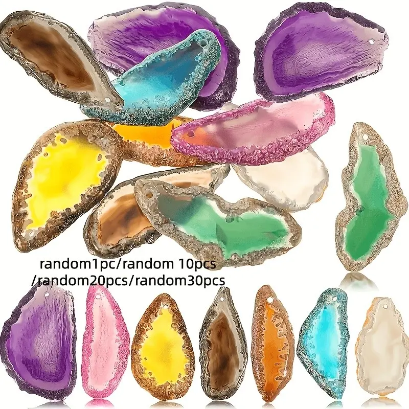 Natural Stone Crystal Agate Slice Set, Healing Crystal Minerals, Irregular Home Decor Jewelry Making Material, Multi-Color Mixed Random