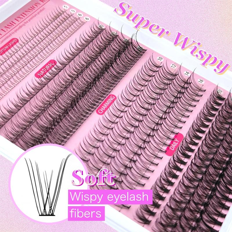 Eyelash Extension Kit (1 Set), DIY Lash Kit Including Individual False Eyelashes, Eyelash Glue, Tweezers, Remover, Professional Eye Makeup Tool for Women, Cosmetic, Eyelash Cluster Kit, Eyelash Fixer