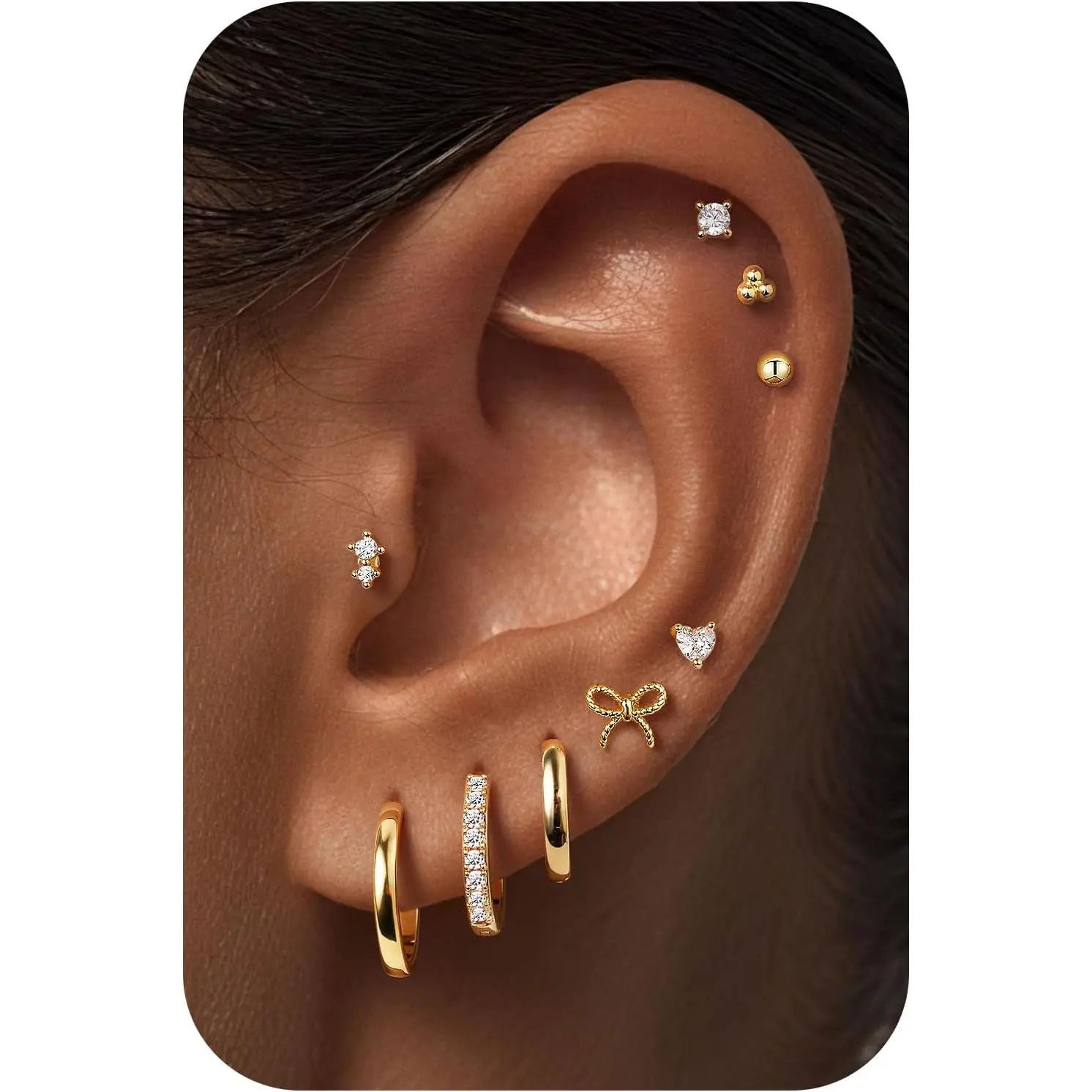 Women's 9-Pair Plated Alloy Flat Back Earrings Stacked Set - Small 2D Flat Huggie Hoops, Cartilage Studs, Elegant Earrings for Women, Daily Wear, Party Gift