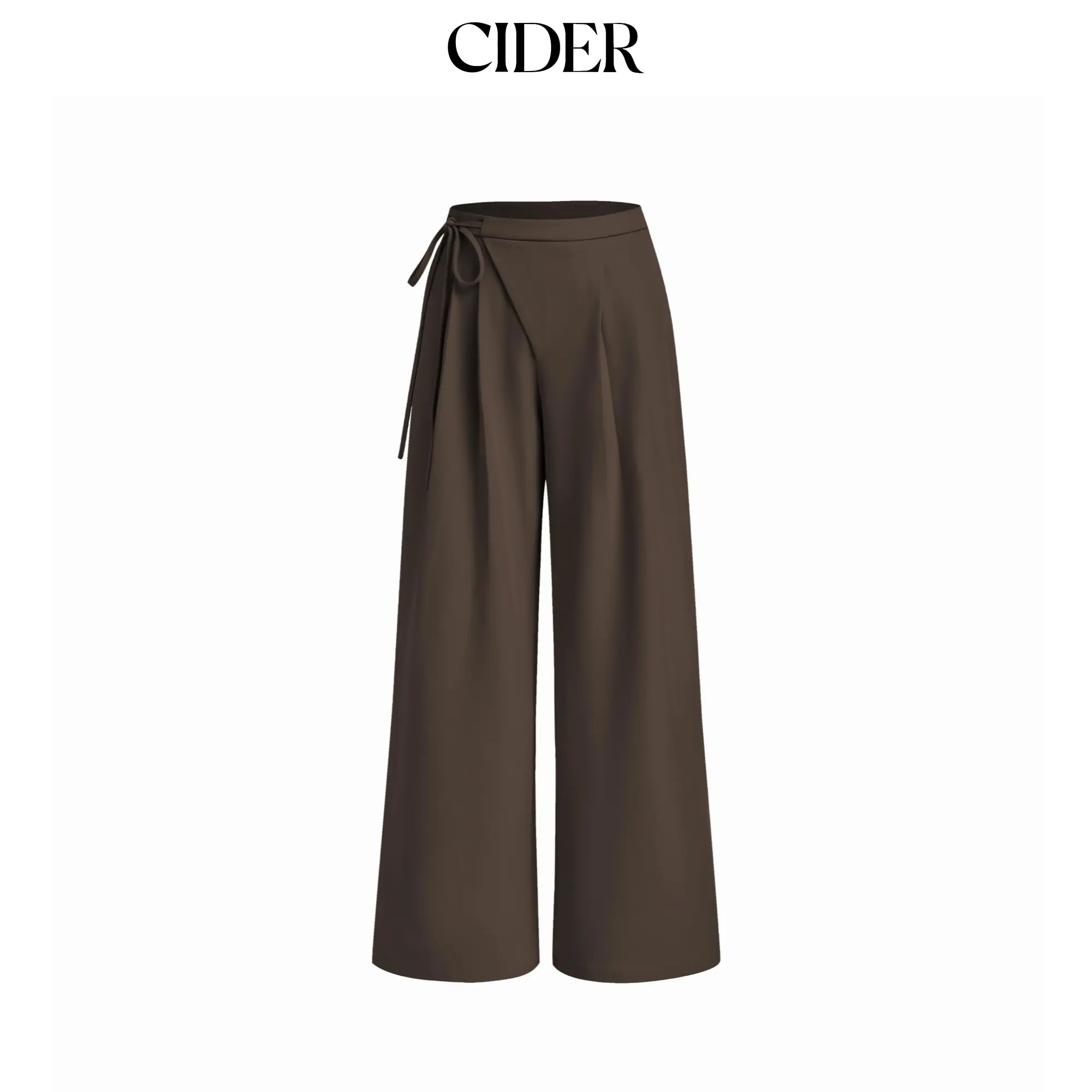 Cider Mid Rise Tie Side Knotted Pleated Wide Leg Trousers