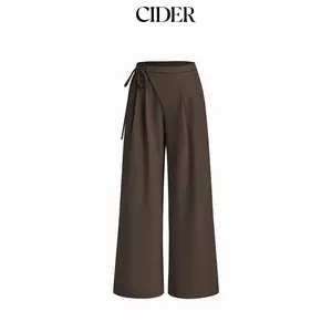 Cider Mid Rise Tie Side Knotted Pleated Wide Leg Trousers