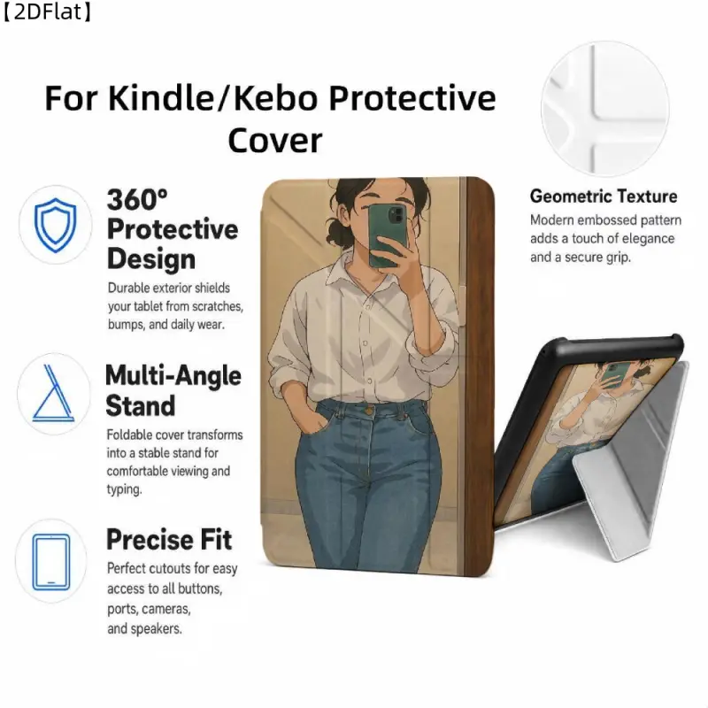 For Kindle/Kobo/Tolino Case, with stand Woman Taking Selfie With Phone for New Kindle 11Th 2019, for Kindle 11th Generation Case for Kindle 11Th (2022/2024), 6-Inch, 7-Inch Kindle Paperwhite 12Th Generation 2024 Vision Color (2024) /Vision 6 (2021）/Shine