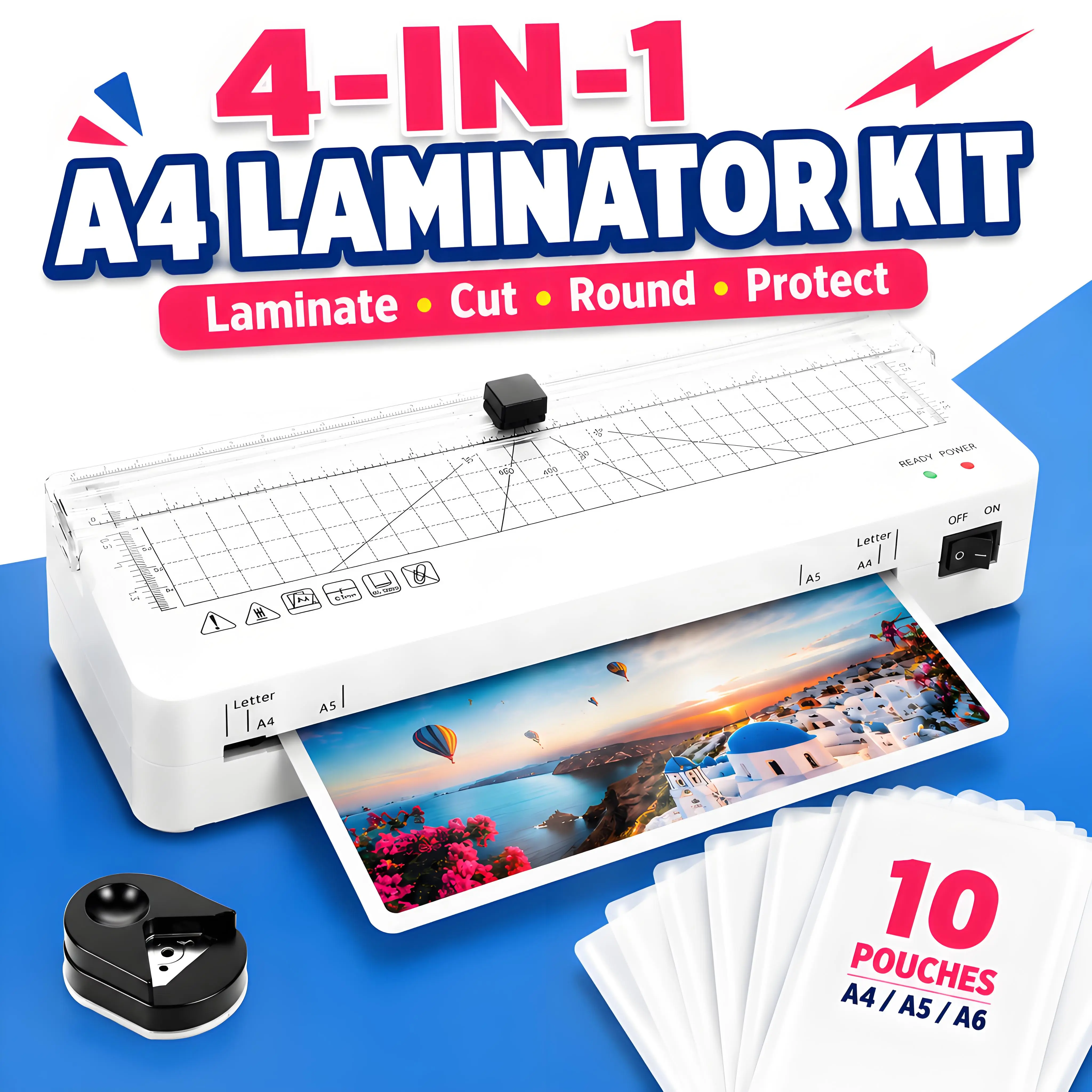 A4 Laminating Machine with Integrated Cutter 60s Warm-Up, Never Jam Technology, Safe Reliable Portable Laminator for Photos Docs Cards Tags, Lightweight 0.8kg Compact Design, all in one laminator, laminatorkit, Laminating Ideal for Home Office School