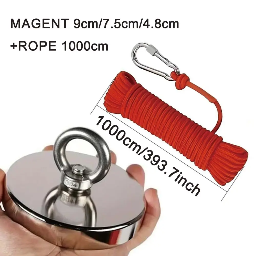 Fishing Magnet Kit, 176-700lbs Heavy Duty Strong Magnetic Rare Earth Fish Magnets, with 32.8ft Rope, Super Neodymium High Power Magnet, Neodymium Search Magnet, Powerful Magnet