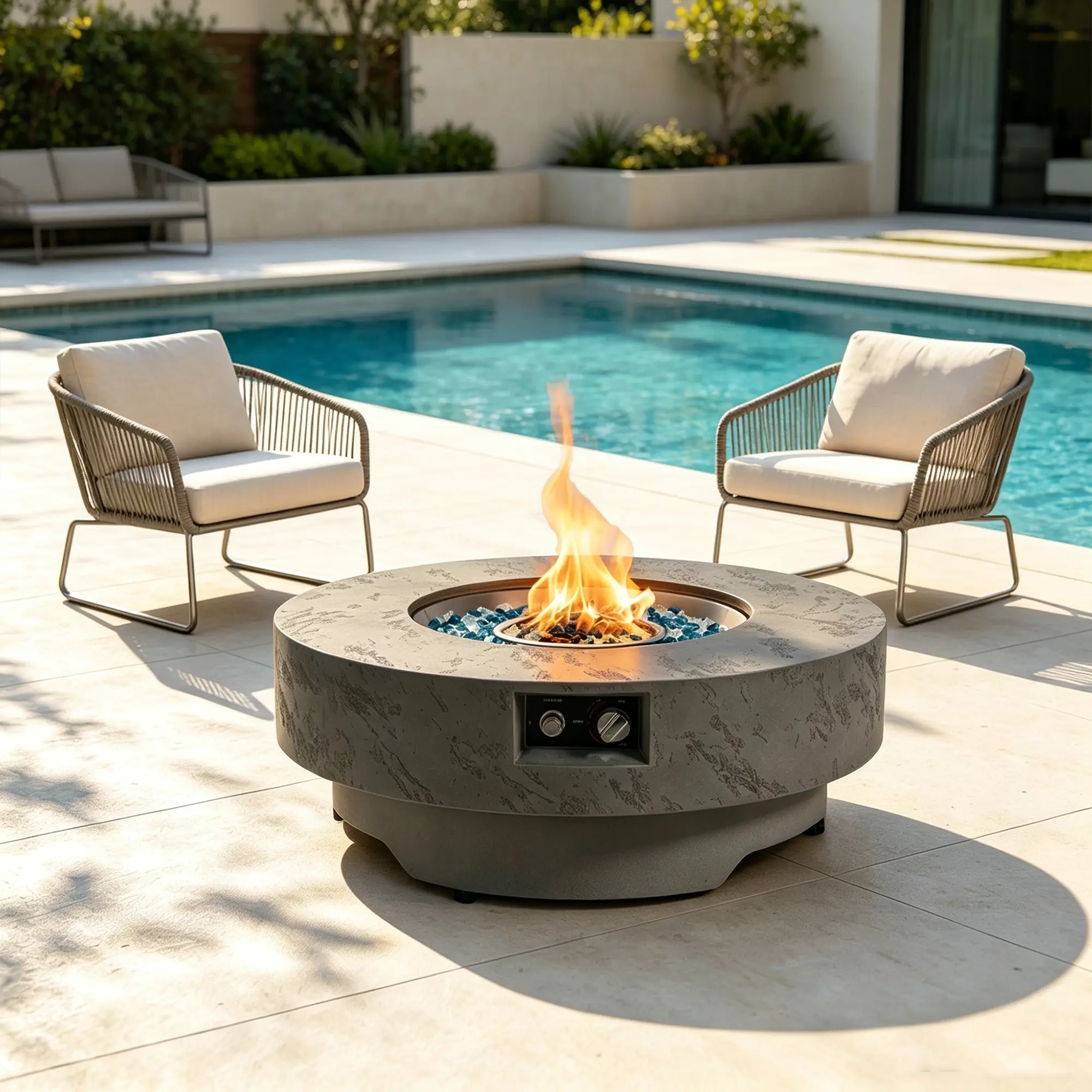 ARCH 34 Inch Circular Propane Fire Table 50000 BTU Outdoor Patio Fire Pit with Round Burner Cover Decorative Glass Stones Weather Cover Two Height Options for Garden Backyard, Living Room Table for Sofa Side, Bedroom, Office, Apartment and Home Decor