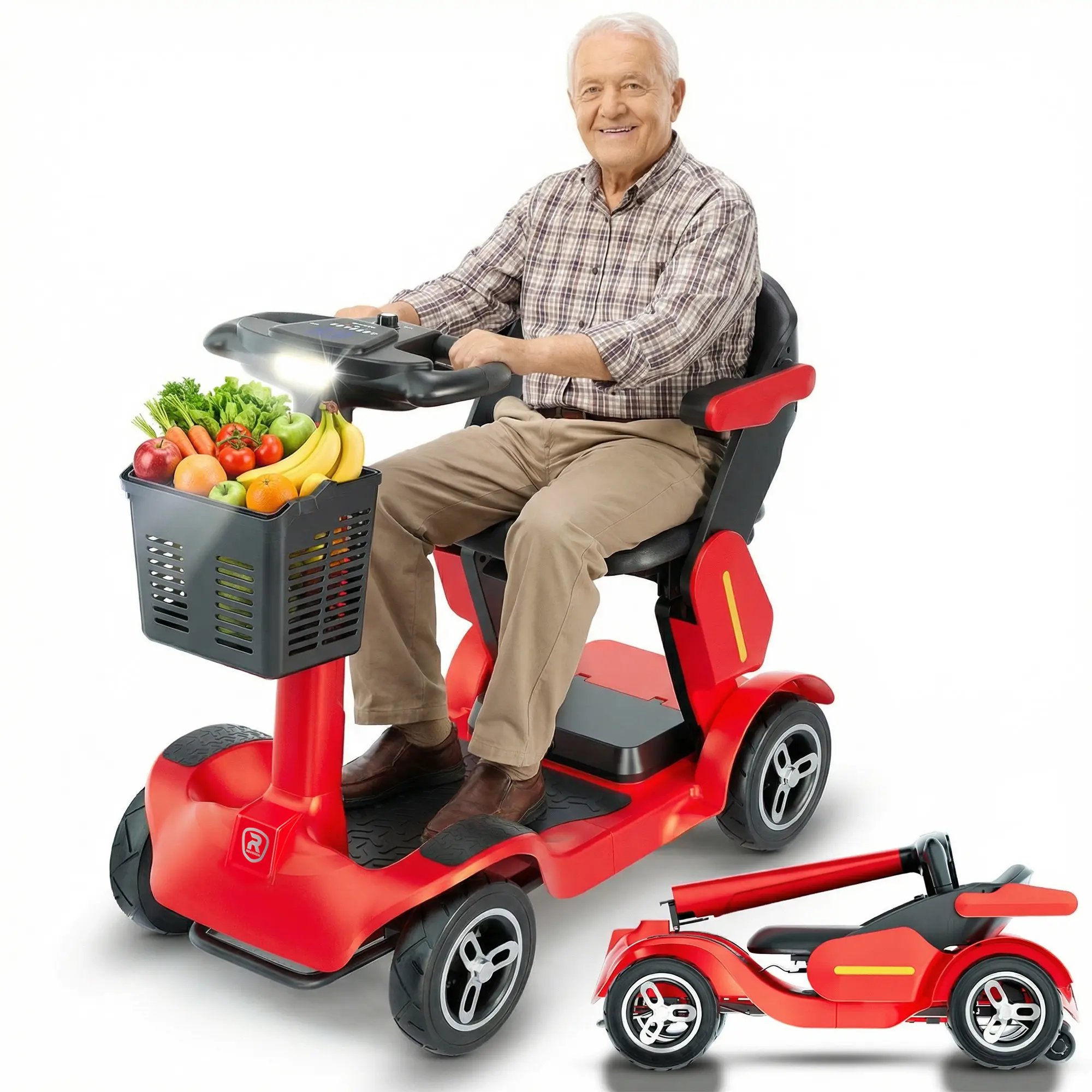 SPD2 Peak 1000W 4 Wheel Mobility Scooter,Electric Powered Wheelchair Device with 35Mile Long Range Power Extended Battery with Charger & Basket, for Travel/Elder/Adult/Handicap/Disability,Gray