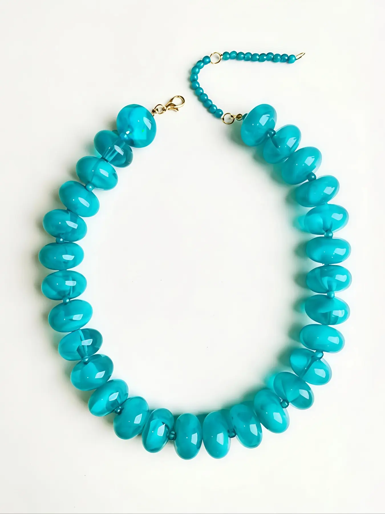 Blue & Yellow 2pcs Women's Oversized Bead Decor Oval Bead Bohemian Style Necklace Set, Dopamine Accessory, Fashion Summer Beach Holiday Gift