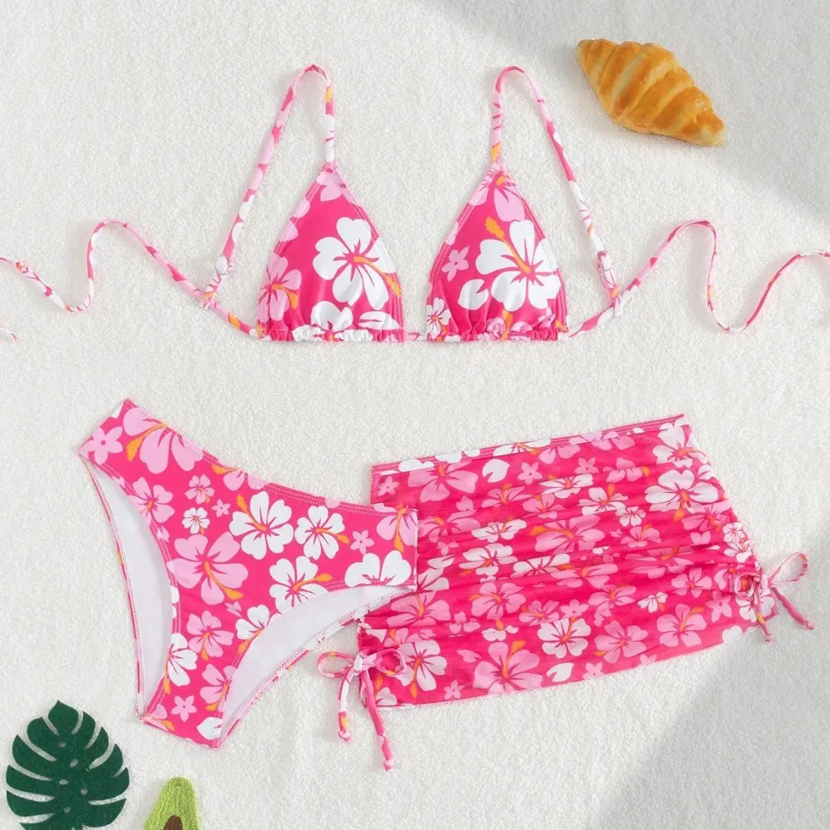Girls 3pack Flower Bikini Sets Kids Swimsuit& Beach Skirts 7-14 Years Children's Swimwear 2025 Teens Child Girl Bathing Suit