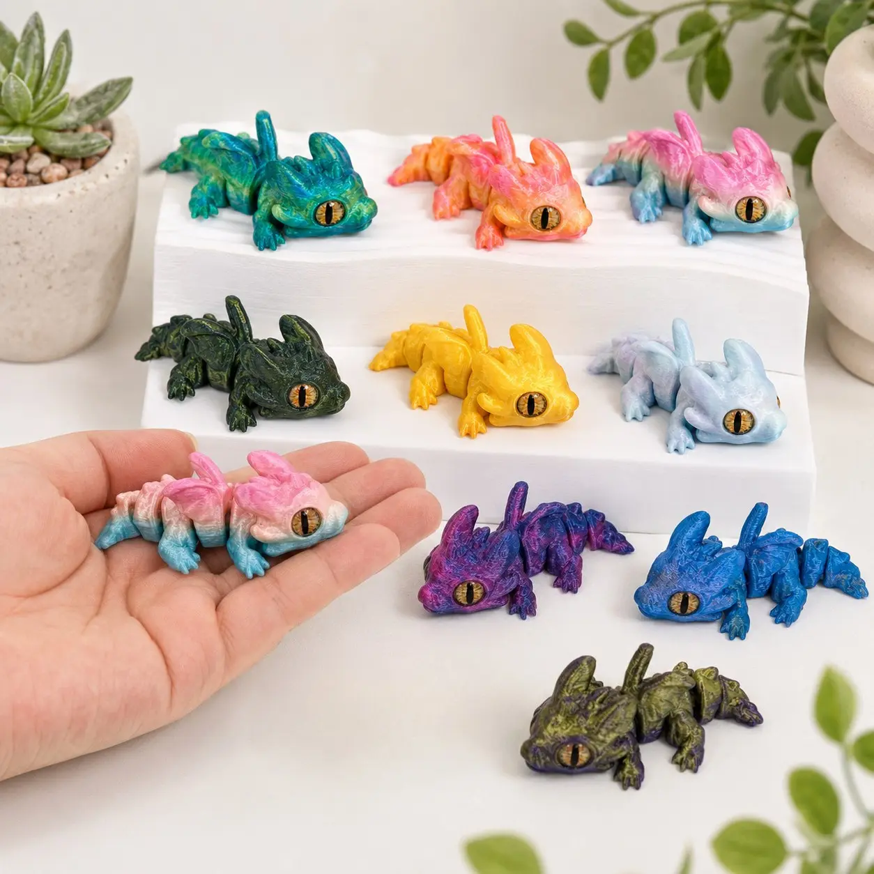 10pcs 3D Printed Small dragon, Length 6cm, PLA Material, Vibrant Colors, Joint movable, simulation eyes, flying dragon pendant, Figurine Set for collectors, Perfect for Holiday Decorations, Figurines Decor, Collectible Decor