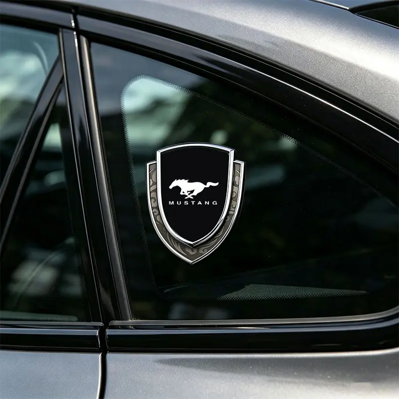 Metal Laser Shield Car Sticker, Stickers For Cars, Car Decals, Blue Dual Color 3D Body Side Decal, Universal Window Tailgate Customization, Ford Mustang Accessory