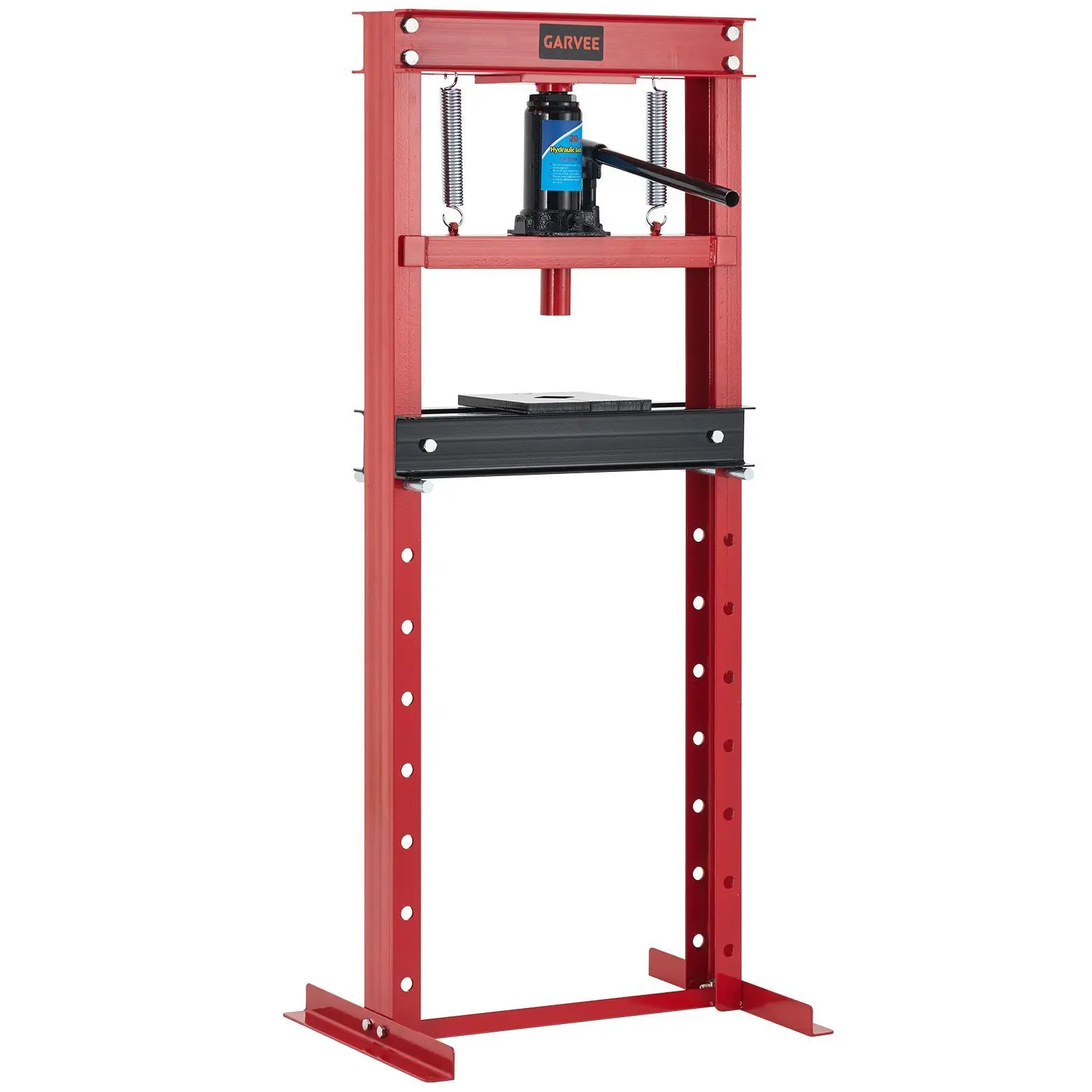 GARVEE 20-Ton Hydraulic Shop Press, Heavy-Duty Manual Floor Garage Press, Adjustable Height Work Bed, Comes with Stamping Plates, Built-In Pressure Relief Valve, Color: Red