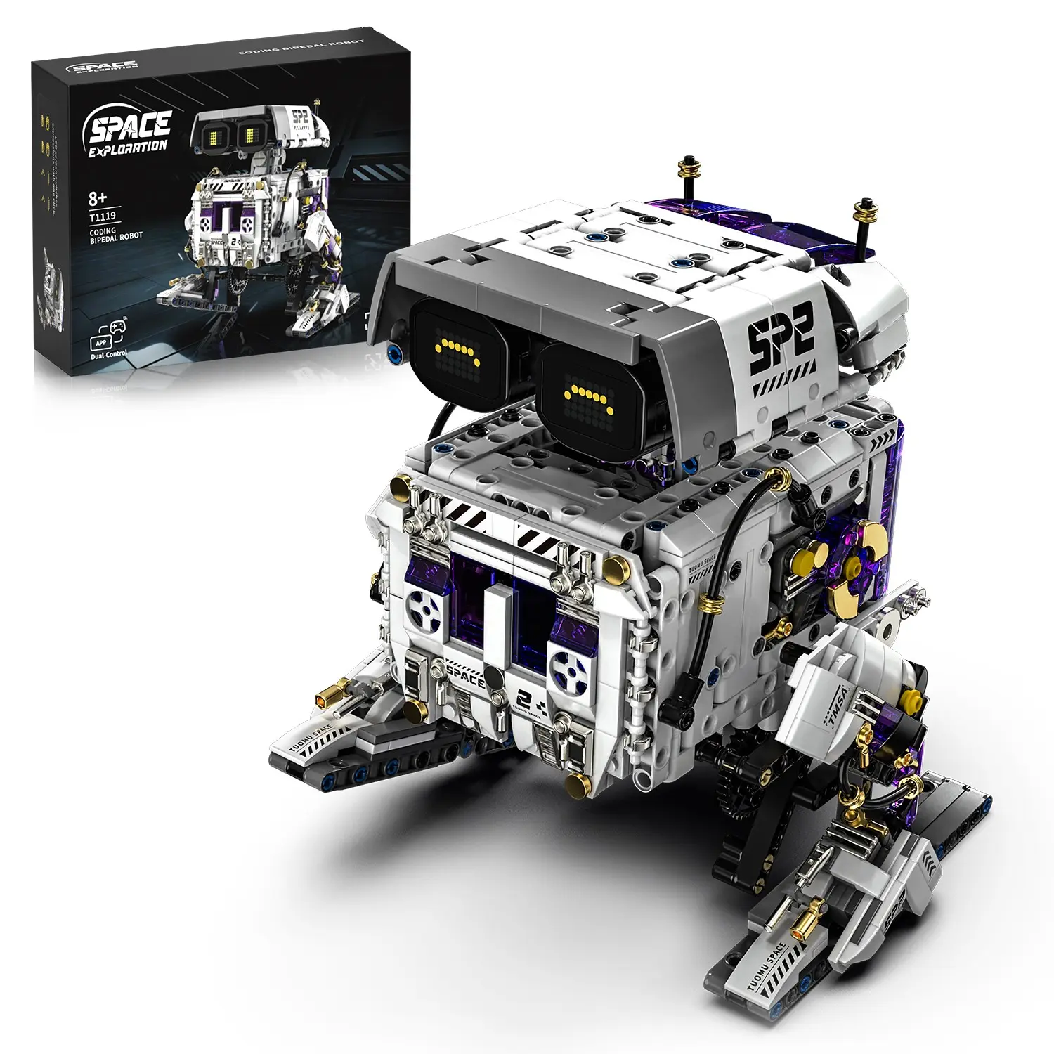 Programmable Bipedal Robot Stem Kit, Electronic Build Set, Block Kit, Remote Control and APP Enabled, Movable Joints and Expressions, Jointed Model Kit, Coding Building Set for Boys 8-12 Years