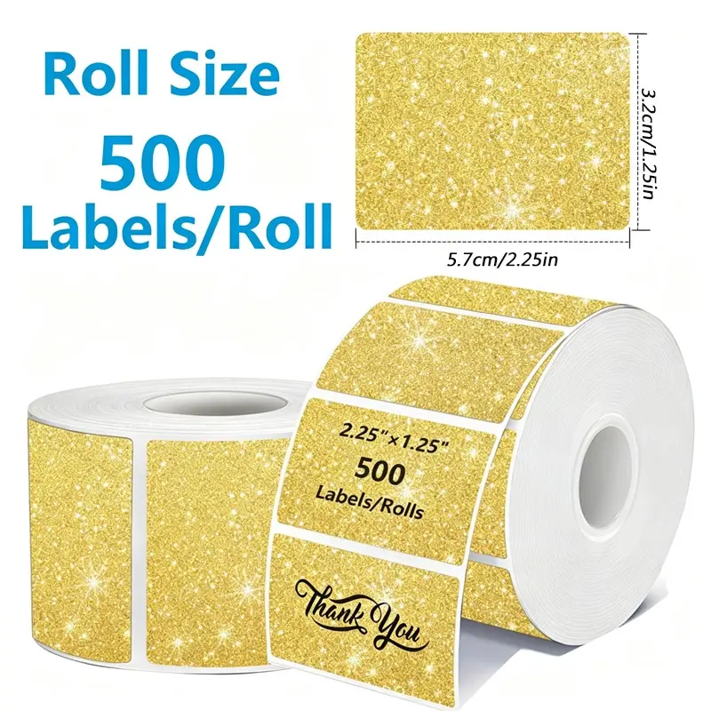 1 roll. Sparkling gold thermal label paper round 57 × 32mm 500 sheets/40 × 30mm 800 sheets self-adhesive gold thermal printing label paper.