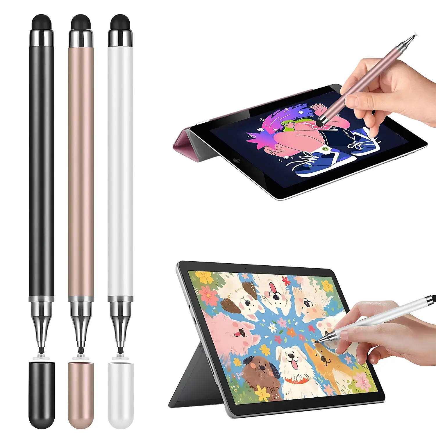 3 Pack Universal 2-in-1 Capacitive Touch Screen Stylus Pen with Precision Disc Tip, Perfect for Writing, Drawing, Sketching and Daily Note-Taking